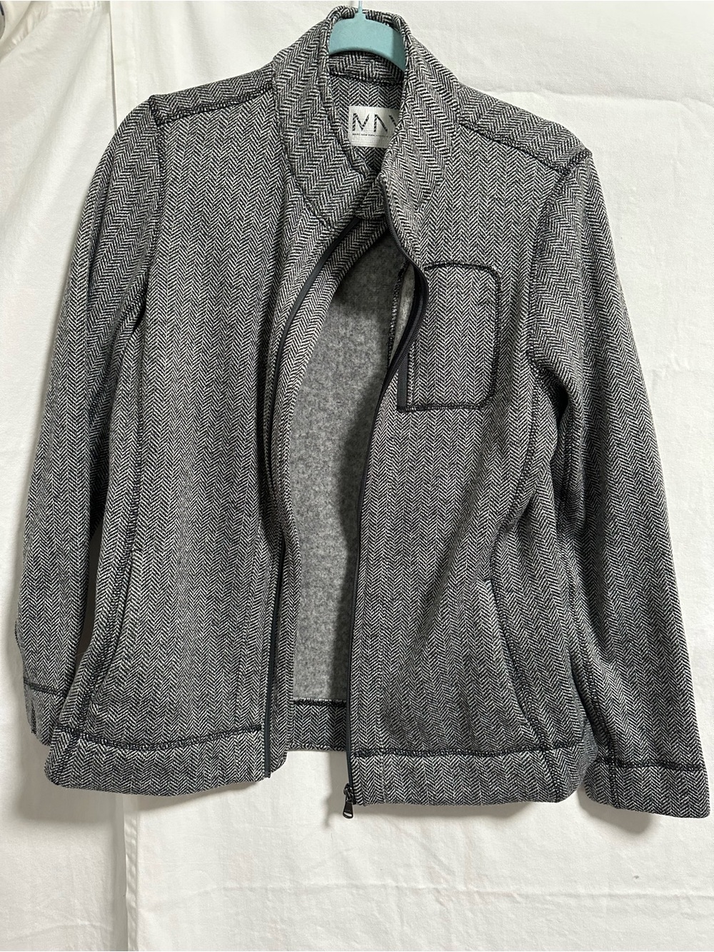 MN Gray Herringbone Zip-Front Blazer Jacket